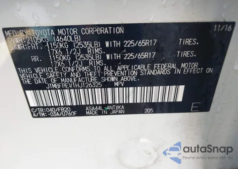 2017 Toyota Rav4 Le z USA, uszkodzony, nr VIN JTMBFREV1HJ126325